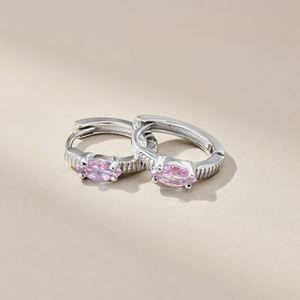 Dylam Girls Women <b>Tiny</b> Fine Jewelry Dress up 925 Sterling Silver Rhodium Plated Marquise Pink 5A Zirconia <b>Hoop</b> <b>Earrings</b> - Product Image 4