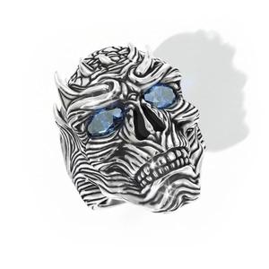 Anello da Cocktail H144 Skeleton da Uomo, Tono Argento, Zirconia Cubica, Incastonatura a Griffe Ovali, Anelli alla Moda da Regalo - Product Image 5