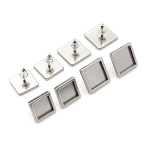 INTODIY acier inoxydable 10/12mm carré épais pierre Support boucles d'oreilles Base bricolage boucles d'oreilles sans bouchons d'oreilles - Product Image 2