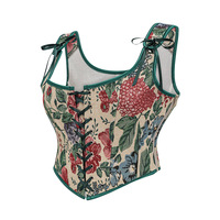 Corset gothique médiéval à motif floral vert, à lacets, à armatures, sexy, haut de veste pour femmes, vêtements vintage steampunk