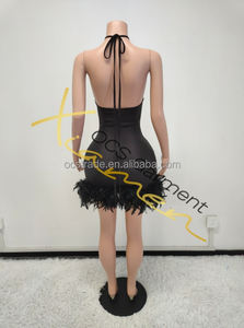 MF Sparkly Rhinestone Fashion Design Party Entrecruzado Halter Sin mangas Ladies Mini Club Dress con pluma - Product Image 4