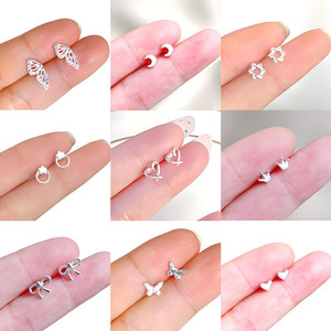 Boucles d'oreilles tibétaines en argent, forme fleur, nœud, étoile, papillon, cube, pour femmes, bijoux à la mode, usage quotidien - Product Image 4