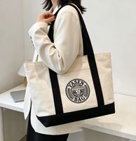 Tas Belanja Tote Kanvas Katun JOYSUN dengan Logo Custom, Kantong Depan Besar, untuk Liburan Akhir Pekan dan Belanja