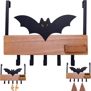 Bat Over Door Hook Wooden <b>Clothes</b> <b>Rack</b> No Drilling Required Bedroom Wall Mounted Storage Organizer - Product Image 2