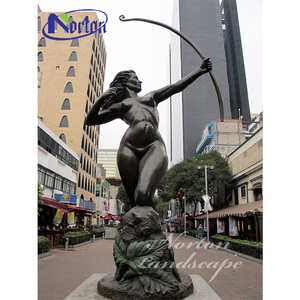 Vente en gros de décoration de jardin personnalisée pour l'extérieur, taille réelle, grand animal en métal et chien, statue de chasseur et de chien en bronze coulé - Product Image 2