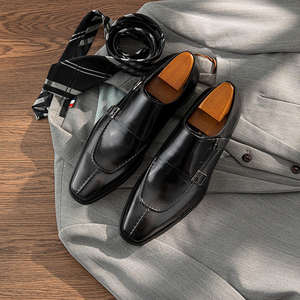 Chaussures habillées en cuir véritable pour hommes avec embout et protection d'orteil en acier – Chaussures de ville et professionnelles à enfiler - Product Image 5