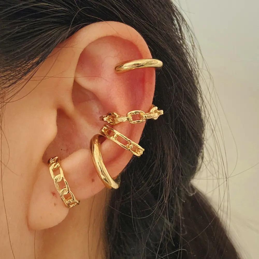 Fashion Small Ear Cuff Earring For Women Chain Ear Clip Gold Color No piercing Cartilage Earrings Set Jewelry