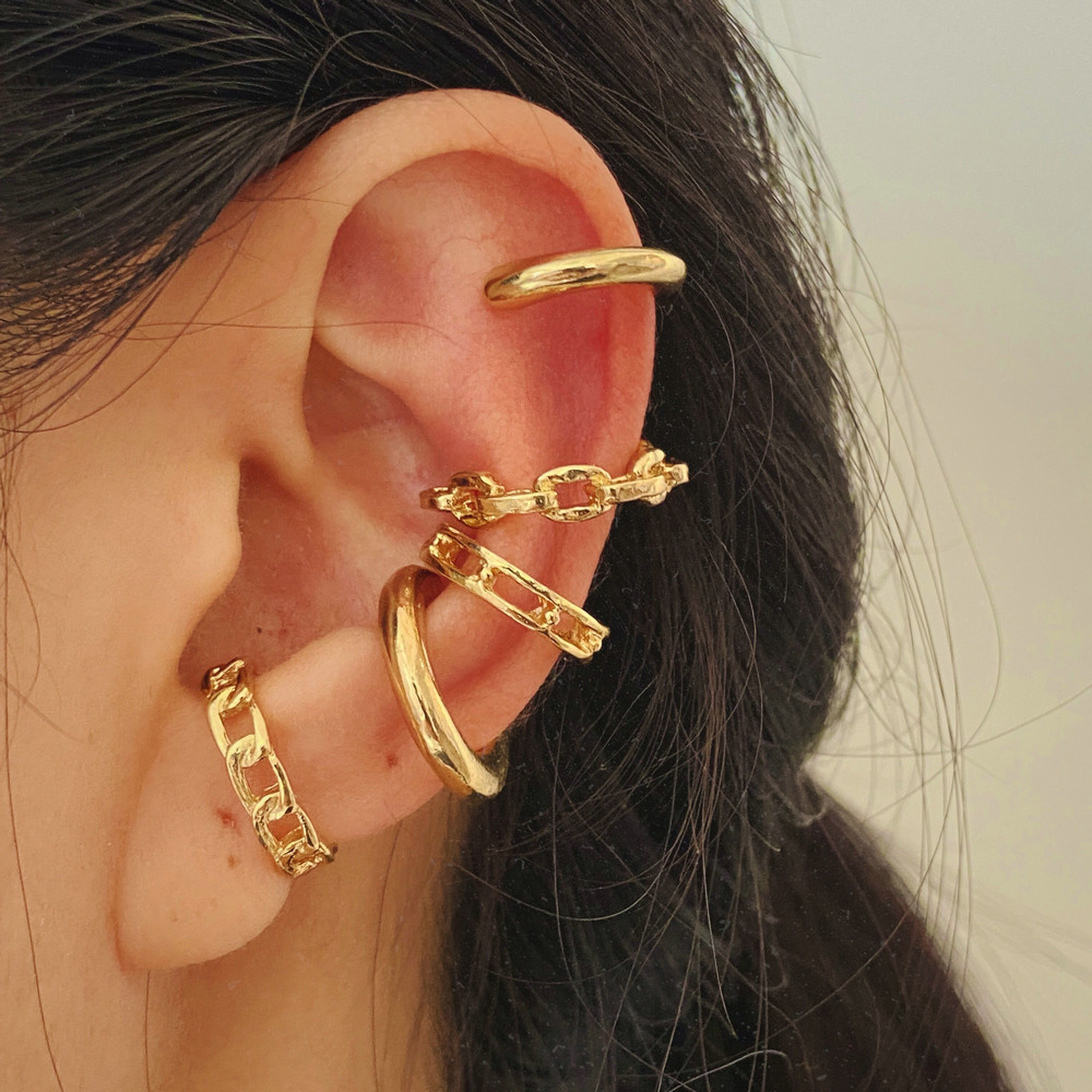 Fashion Small Ear Cuff Earring For Women Chain Ear Clip Gold Color No piercing Cartilage Earrings Set Jewelry