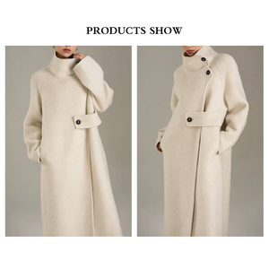 معطف نسائي يدوي الصنع بياقة قائمة من مزيج الصوف الفاخر والألبكة، وصول جديد لموسم خريف وشتاء 2025 - Product Image 4