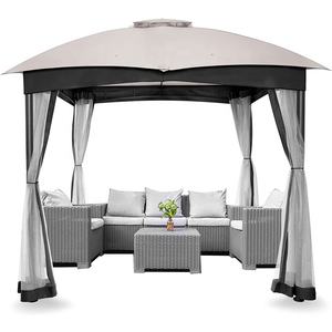 Abri Métallique Extérieur Imperméable Pavillon <span class=keywords><strong>de</strong></span> <span class=keywords><strong>Jardin</strong></span> Pare-Soleil Auvent Polyester Pop up Patio Toit en Acier Gazebo avec Filet - Product Image 5