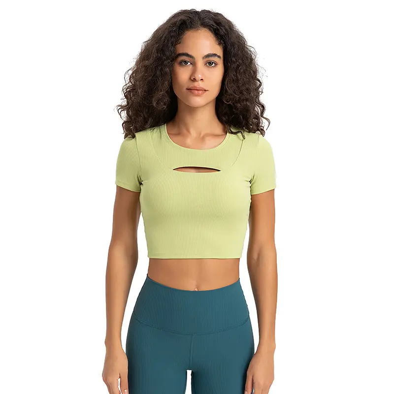 Großhandel hochwertige Outdoor-Damen-Trainingsjacke Damen schnell trocknend füllung gerippt Yoga kurzarm-T-Shirt
