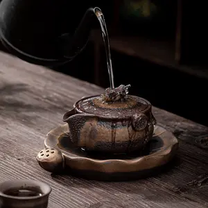 일본 금 도금 철 유약 냄비 구자 로스트 레트로 석기 가이완 세라믹 쿵푸 주전자 Pu'er 차 만들기 그릇