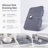 Tapis d'évier de cuisine style vintage avec drain intégré, en silicone écologique, léger, carré, ensemble de tapis de cuisine, nouveau style chinois pour la maison