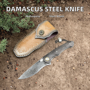 Cuchillo de Bolsillo Plegable Personalizado OEM de Acero de Damasco con Mango de Caoba Roja, Herramienta EDC para Campismo y Supervivencia al Aire Libre - Product Image 2