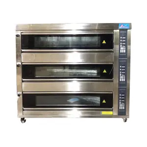Bakery industrial gas Deck Oven with 3 layer 9 trays open door up with steam