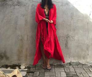 Beach Style Ladies Full Sleeves Beach <b>Dress</b> for <b>Summer</b> Vacation Front Open Long Kimono Robes - Product Image 1