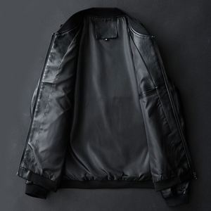 Giacca in Pelle da Uomo con Colletto Rialzato, Giacca da Motociclista, Cappotto in Pelle Bomber, Tendenza Moda, <span class=keywords><strong>Abbigliamento</strong></span> Invernale in Pelle Personalizzato - Product Image 5