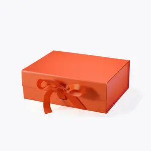 Caja de regalo de Cinta Naranja de lujo impresa con logotipo personalizado a granel de tamaño profundo A4 con tapa magnética