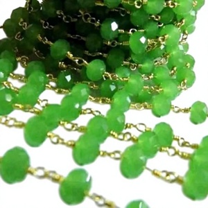 Dark Green chalcedony Rondelle Faceted 6mm <b>wire</b> wrapped Aati Chain - Product Image 1