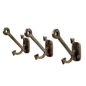 Antique Finished Set Of 3 Wall Hook Metal Wall Hook Key And Clothes Hanging Anchor Shape Brass At Affordable Price