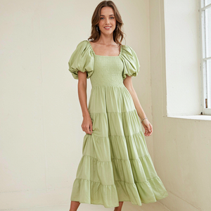 Robe longue maxi à col carré et manches bouffantes pour femme, robe longue à volants pour femme, tenue décontractée d'été pour la plage, robes élégantes pour femmes - Product Image 1