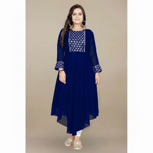 FANCY GEORGETTE BORDADO TRABAJO SOLO VESTIDO AZUL MARINO - Product Image 1