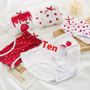 Japon kadın orta bel külot seven kalp çilek çiçek baskı sevimli kız örme külot düz boyalı teknikleri - Product Image 4