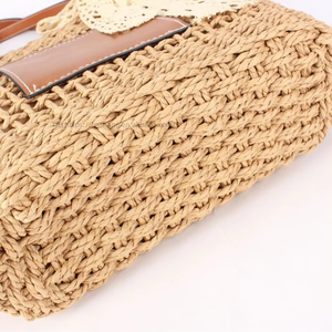 A Generation of New Fashion <b>Square</b> Woven Bow Bag Summer Seaside Holiday Large Capacity Double Root Women's Tanjing - Product Image 2