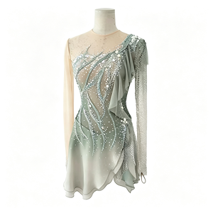 Sage Green Gradient One Shoulder Figure <strong>Skating</strong> <strong>Dress</strong> Open Back Rhinestone Mesh <strong>Ice</strong> Dance Competition <strong>Dress</strong> - Product Image 1
