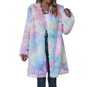 Manteau en fausse fourrure WoMen personnalisé manteau d'hiver à manches longues et à manches longues avec fourrure colorée