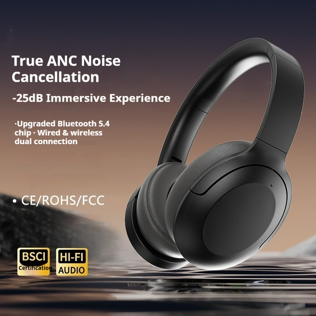 New Design Foldable P3965 ANC Wireless Headset Hifi Stereo Deep Bass Over-Ear Blue Tooth Headphones Noise Reduction Earphone