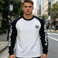 MT1790 Groothandel 100% katoenen crew neck raglan T-shirt met aangepaste zeefdruk, casual longsleeve T-shirt voor heren