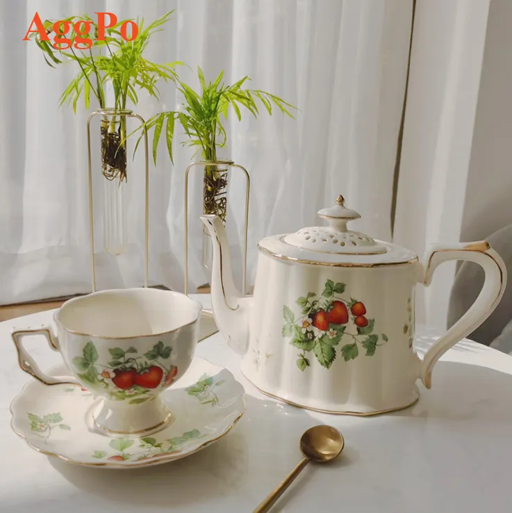 Juego de té de cerámica romántico y elegante, juego de té Vintage con tetera, artículo de regalo de estilo europeo