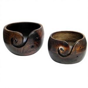 Eco-Friendly Wooden Yarn <b>Bowl</b> for <b>Knitting</b> and Party Use Mango Teak Wood Hand Carved with Crochets - Product Image 1