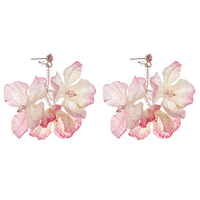 Pendientes Largos de Tela con Flores Estilo Boho, Pendientes Colgantes Florales de Chifón para Mujer, Joyería para Vacaciones de Verano en la Playa