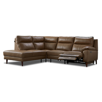 Sofá Seccional en Forma de L Italiano Moderno OEM con Reclinable y Chaise Longue, Sofá de Cuero Sintético con Patas Altas y Carga USB Tipo-C