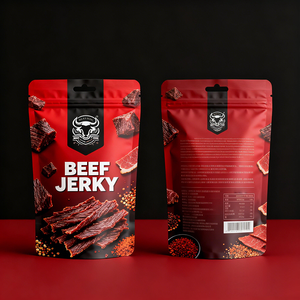 Sachet alimentaire refermable en plastique laminé avec logo imprimé numérique personnalisé pour bœuf séché - Product Image 1
