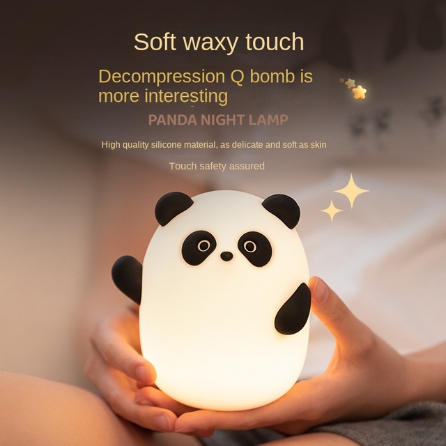 Panda LED Silicone Night Light Touch Control USB Rechargeable Children's Bedroom Bedside Table Lamp Cute Gift for Kids