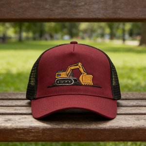 Casquette de camionneur brodée motif excavatrice marron, 6 panneaux, en maille respirante, réglable, à fermeture snapback pour l'extérieur - Product Image 6