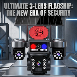 Yahong 8W Solar Security Camera Triple Lens 3-Screen 4G WIFI <strong>Wireless</strong> <strong>CCTV</strong> 8-Battery AI PIR Humanoid Detection for Farm Ranch - Product Image 1