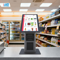 Kiosque de commande automatique de 21,5 pouces avec imprimante thermique intégrée et lecteur de codes-barres pour restaurant, restauration rapide, café, QSR