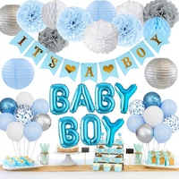 Nouveau best-seller transfrontalier : Ballons ronds en latex bleu et rose pour fête prénatale, boules en nid d'abeille et fleurs en papier suspendues