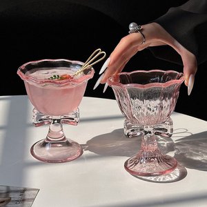 İns Tarzı Pembe Fiyonklu Ayaklı Cam Bardak, Şarap, Şampanya, Kokteyl, Kahve, Tatlı, Dondurma için Bardak, Estetik Ev Cam Eşyaları - Product Image 3