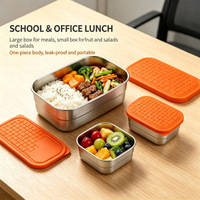 Ensemble de boîtes à lunch bento rectangulaires mignonnes, étanches, sans BPA, avec récipient à sauce hermétique, récipient alimentaire en acier inoxydable, couvercle en silicone, 720 ml