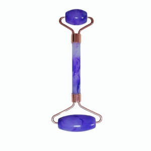 Durable Violet Resin Face Roller with Rose Gold Frame Dual-Sided Crystal <b>Massage</b> Roller for Skincare - Product Image 3