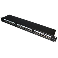 Panel Patch Jaringan Terproteksi 24-Port 1U 19 Inci untuk Rak Server, Cat 5e/Cat 6/Cat 6A Hitam, Port RJ 45 untuk Pusat Data