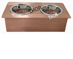 Food and Water Bowls for Small to Large Dogs and <b>Cats</b> <b>Cat</b> Bowl Double Stainless Steel Pet <b>Feeder</b> Copper Polished - Product Image 1