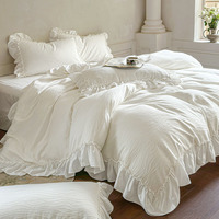 Parure de lit 4 pièces en microfibre jacquard tricotée unie, style romantique français, 400 fils/cm², certifiée OEKO-TEX, sans plis, douce pour la peau