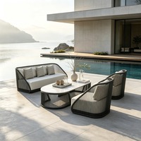 Ensemble de canapés modernes en corde tressée pour l'extérieur avec table basse, mobilier de jardin pour hôtel, complexe hôtelier, villa