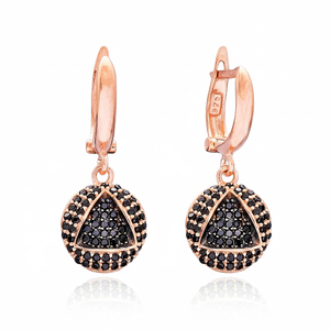 <b>Black</b> CZ Stone Round Design Geometric Jewellery Turkish Wholesale 925 Sterling Silver Jewelry <b>Dangle</b> <b>Earrings</b> - Product Image 2